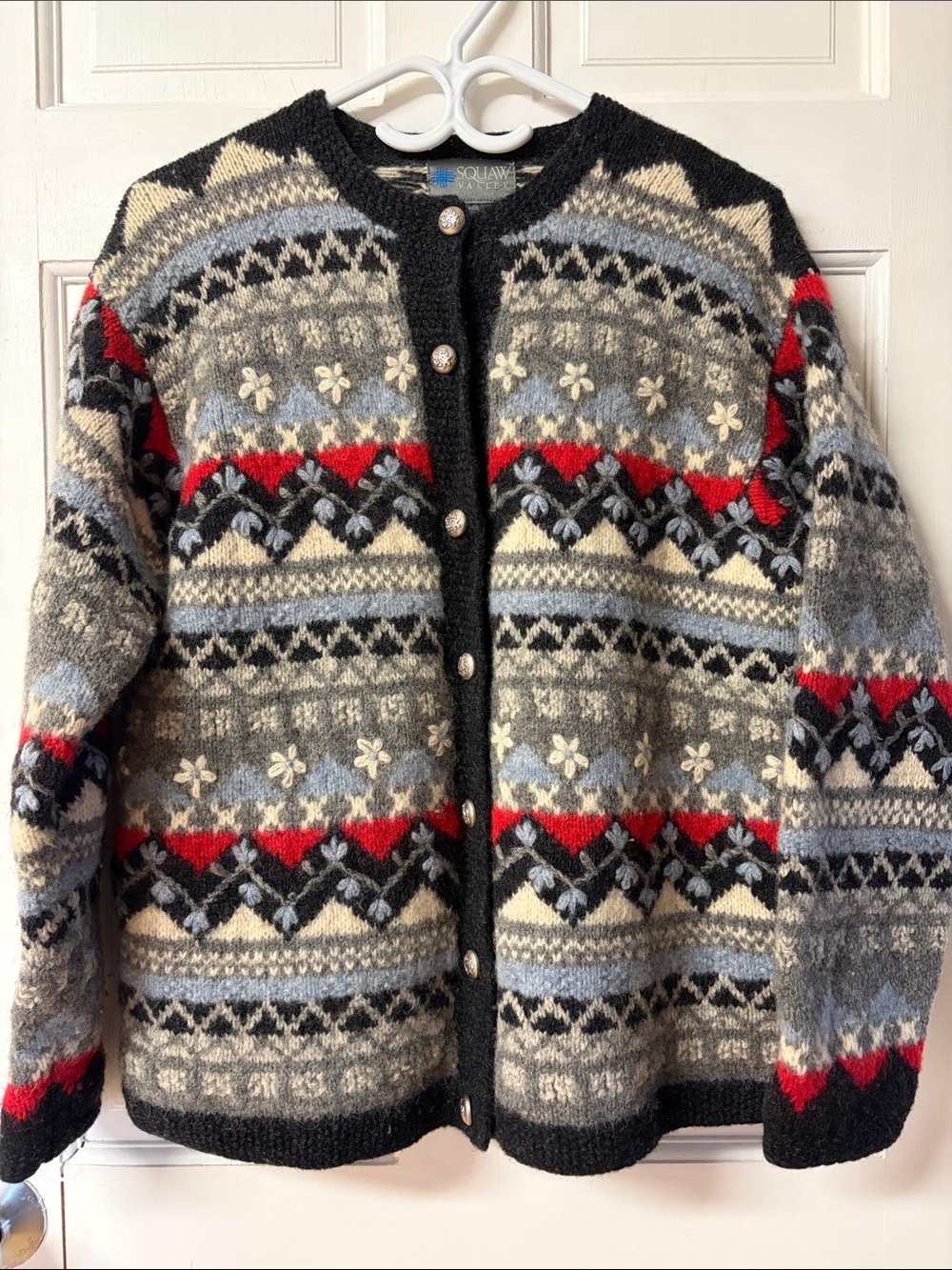 Squaw Valley Nordic Fair Isle vintage knit cardigan sweater womenโs size small